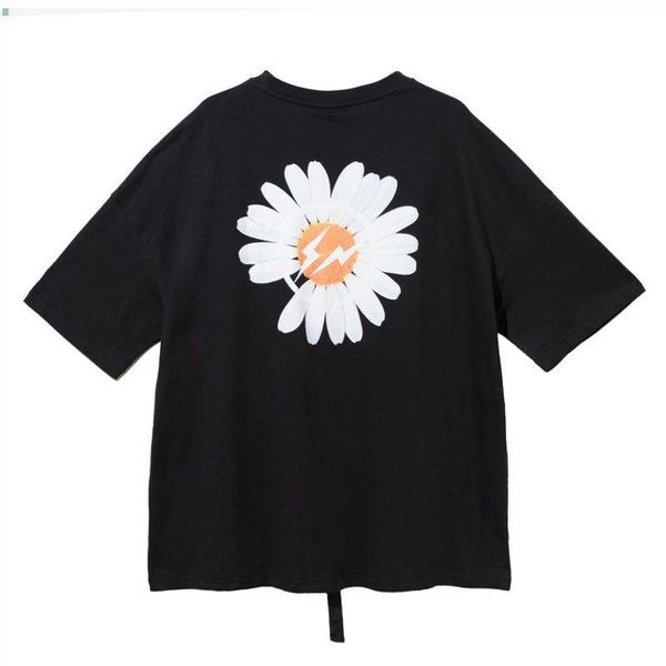 

designer mens t-shirt japanese and korean tide brand black chrysanthemum print t-shirt street summer short tee, White;black