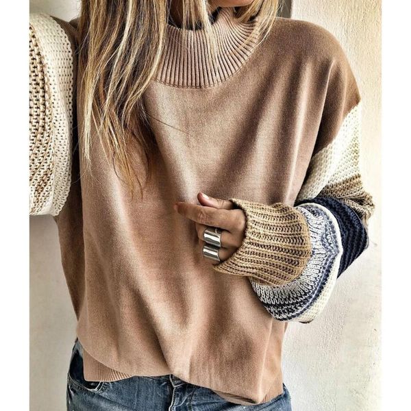 

stripe color block pullover sweater women long sleeve o-neck knitted sweaters oversized fluffy sweater jumpers, White;black