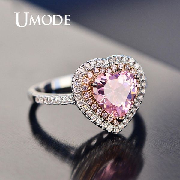 

umode розовое сердце кольца для женщин роскошные кристалл обручальное обручальные кольца vintage цирконий кольца женские аксессуары ur0568