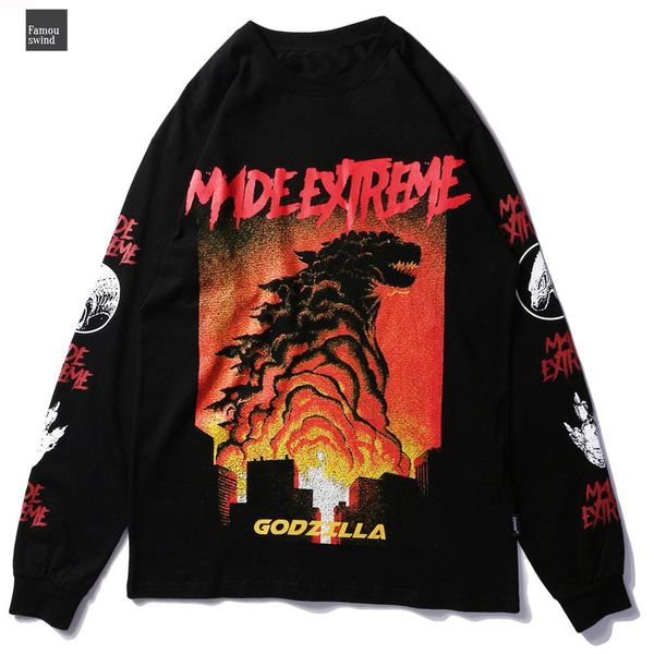 

tshirt 2019 япония стиль tops отпечатано монстр тенниска лета женщин с длинным рукавом hop cotton t shirt harajuku длинные streetwear, White