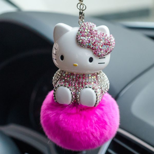 

crystal hello kitty keychain for auto styling interio hanged rhinestone doll key chain car pendant hanging rearview mirror, Silver