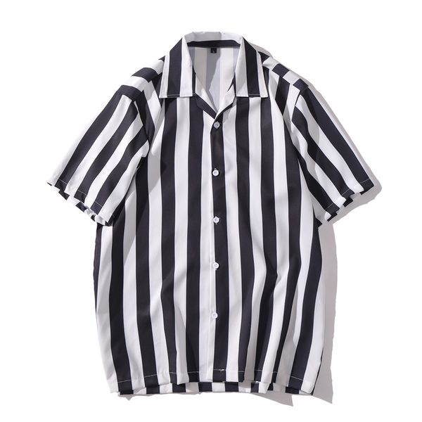 

summer striped short sleeve shirts men vintage casual hawaiian beach korean harajuku luxury fashion streetwear shirts camisas, White;black