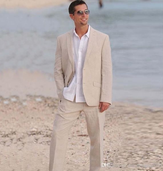 

2019 fashion men suits beige linen blazer custom made tailored groom bespoke wedding suits for man tuxedos beach prom casual jacket+pants, White;black