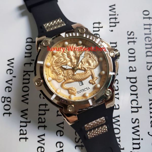 

2020 3a sell big size chinese dragon style quality invicta rubber strap mens watch quartz watch relogies for men relojes gift, Slivery;brown