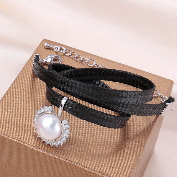 

10-11mm big natural freshwater pearl necklaces for women fashion black choker gothic 925 sterling silver jewelry rope chain
