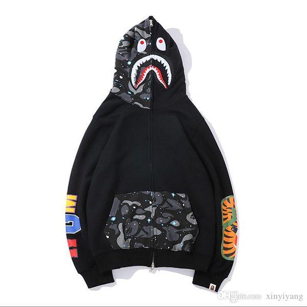 

Новая осень зима любовник черный звездный световой полный молния куртка с капюшо