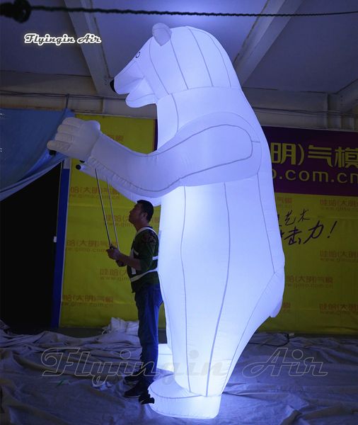 Desempenho Parade iluminação exterior inflável Polar Bear Puppet 3.5m Walking Blow Up mascote animal Urso Branco Costume para o evento