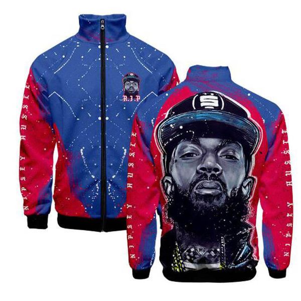

2019 new fashion rapper nipsey hussle zipper stand collar hoodies men/women casual cool autumn capless street sweatshirt clothing, Black