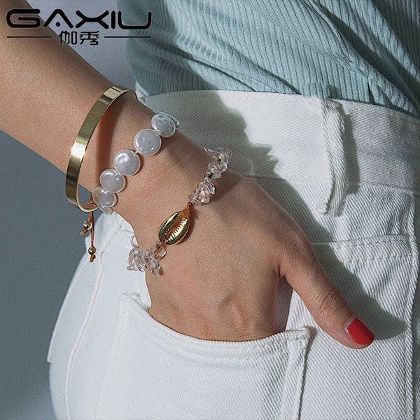 

shell imitation pearls bracelet & bangles sets for women gold color adjustable bracelets female fashion wedding party jewelry, Black