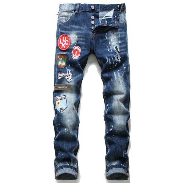 

2020 men's fashion men's wear and slim tight stretch denim fashion bicycle style jeans trousers men's lacking holes jeans+28, Blue