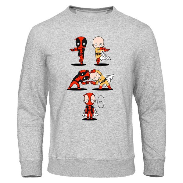 

funny one punch man vs deadpool printed casual hoodies japanese anime sweatshirt mens harajuku streetwear gray autumn warm hoody, Black