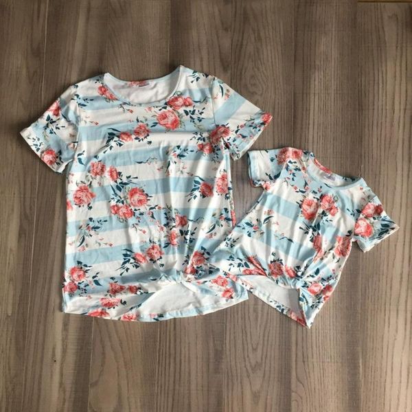 

mommy and daughter t-shirts girls stripe shirt with floral print mommy me top, Blue