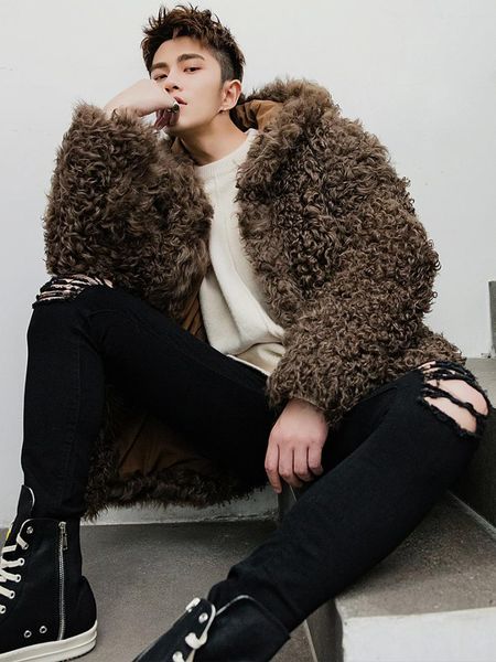 

2020 real fur caot men winter sheep shearling jacket man hooded natural wool fur coats men's coat 19345 kj3320, Black