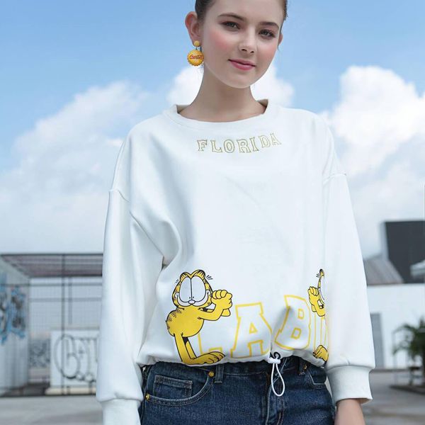 

женщины горячие фуфайки дизайнер labo мультфильм письмо печати с длинными рукавами футболки повседневная пуловер перемычка блуза для женщин, Black