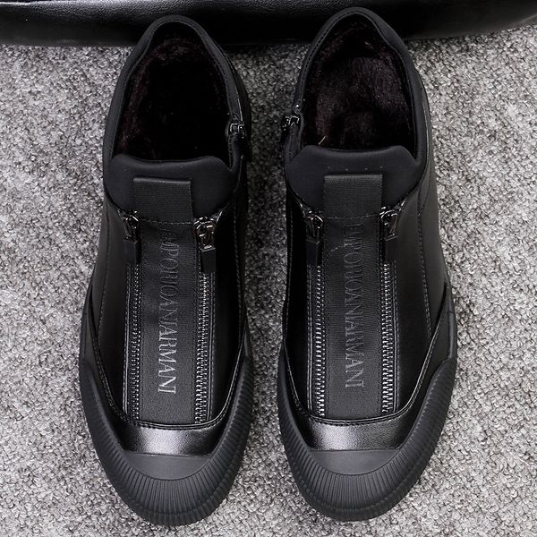 

winter fur leather sneakers mens luxury shoes men designer black shoe 2018 men fashion shoe zipper flats slip on casual sneakers