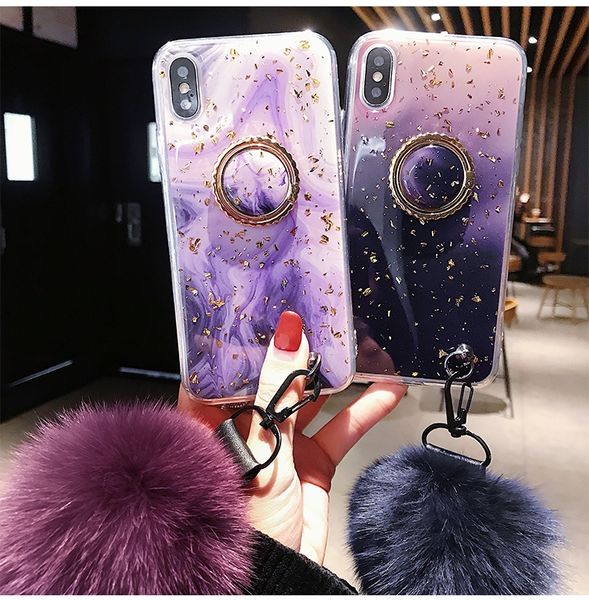 

2019 late t gradient color for iphone 7 marble ca e marble grain de igner phone ca e oft tpu with hairball wri tband for iphone ca e