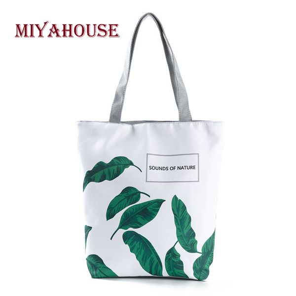 

miyahouse new fashion leaves design beach bags female single shoulder shopping bag letter printing canvas tote bags