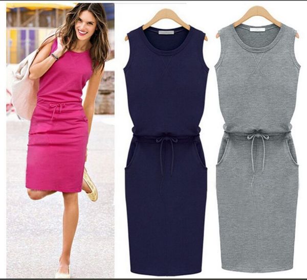 

women's dress new summer sleeveless summer beach casual solid color elegant party dress vestido navidad mujer roupa feminina 5.2, Black;gray