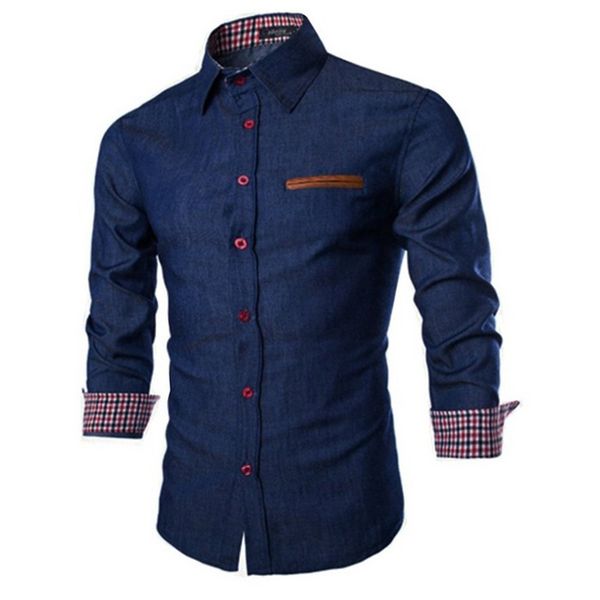 

zogaa spring autumn men denim shirts casual long sleeve pocket shirts male patchwork slim fit dress shirt mens soft lapel blouse, White;black