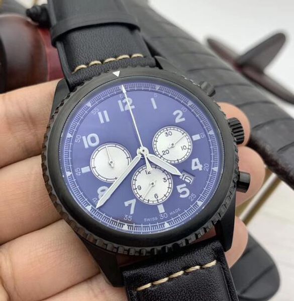 

navitimer 1884 кварцевый хронограф мужские часы наручные часы календарь вращающийся ободок синий циферблат светящиеся стрелки функциональные, Slivery;brown