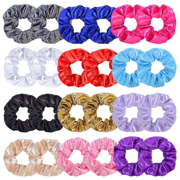 

24pcs glitter scrunchie girls elastic rubber hairband gold scrunchie vintage ponytail holder hair accessories he, Slivery;white