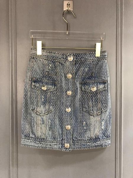 

luxury skirt women diamonds denim a-line skirt rmsx 4.22, Black
