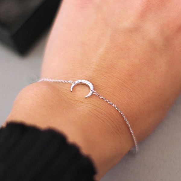 

925 sterling silver moon bracelet women charm bracelets bangles for gift girls lady adjustable bracelet fashion jewelry, Black