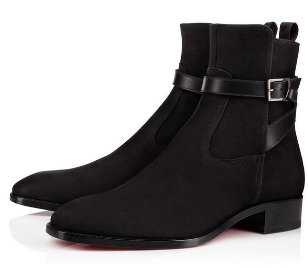 

luxury fashion black suede blended fabrics plain men's boots suede leather booties red bottom kicko ankle boot coffee winter
