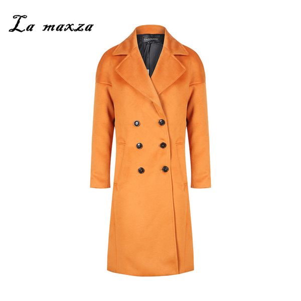 

зимнее пальто женщины шерсть длинное пальто 2018 винтаж мода корейский дамы пальто 2xl плюс размер верблюд двубортный, Black