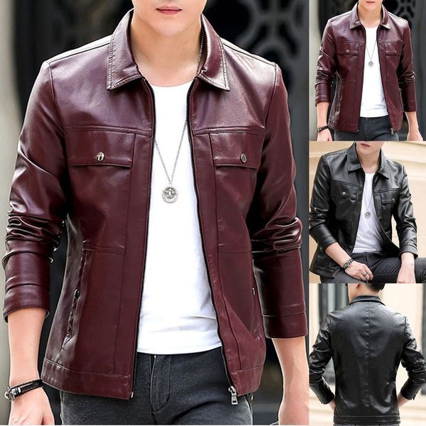 

jaqueta men winter leather jacket biker motorcycle zipper long sleeve coat blouses chaqueta hombre casaco masculino, Black;brown