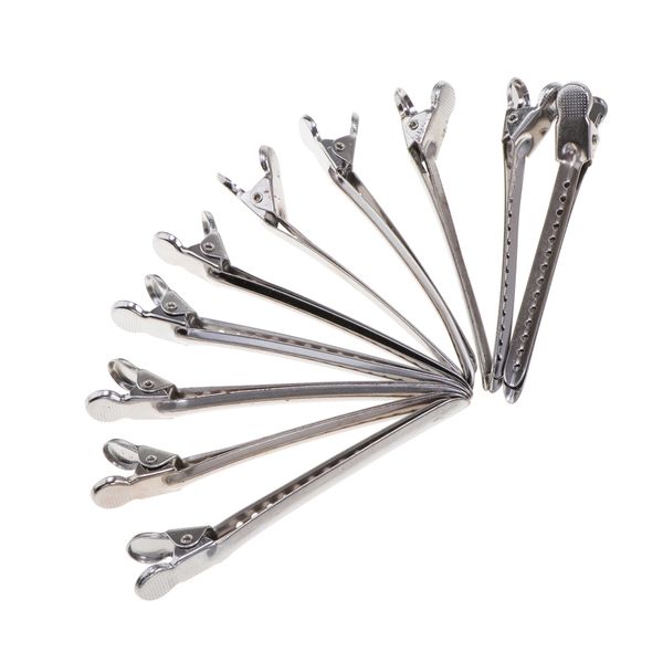 

10 packs duck bill clips, 3.5 inches metal alligator curl clips with holes and anti-slip grip for hair styling, hair coloring - silver, Brown