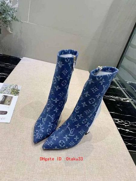 

fashion embroidered velvet short fashion high heel boots women thick heels rivets martin booties lady pointed toe box, Black