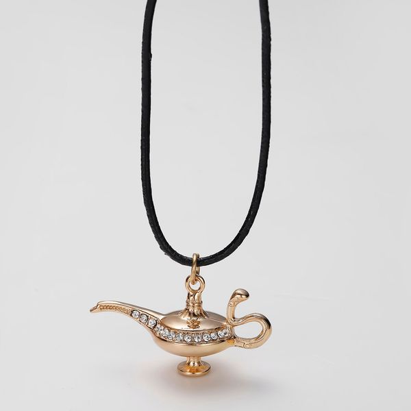 

aladdin magic genie lamp necklace gold pendant with rope chain aladdin jewelry costume kids gift crystal silver lamp pendant