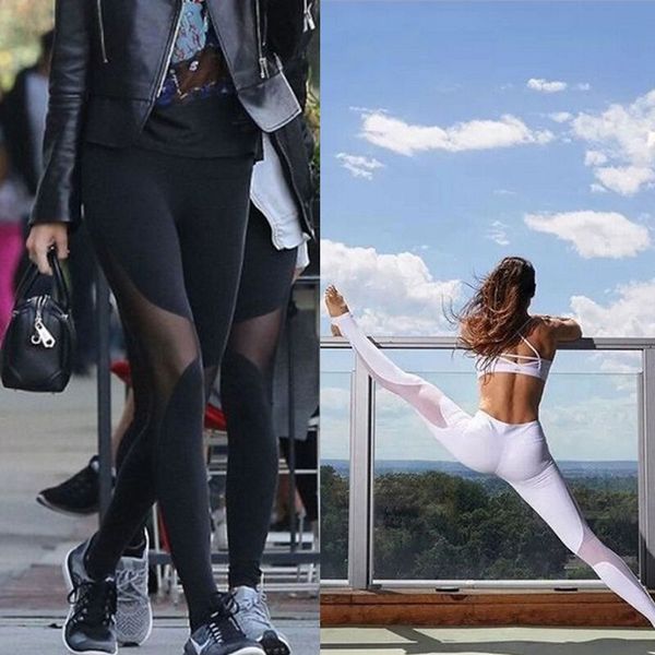 

женские спортивные брюки высокая талия йога фитнес леггинсы бег светоотражающие брюки, White;black