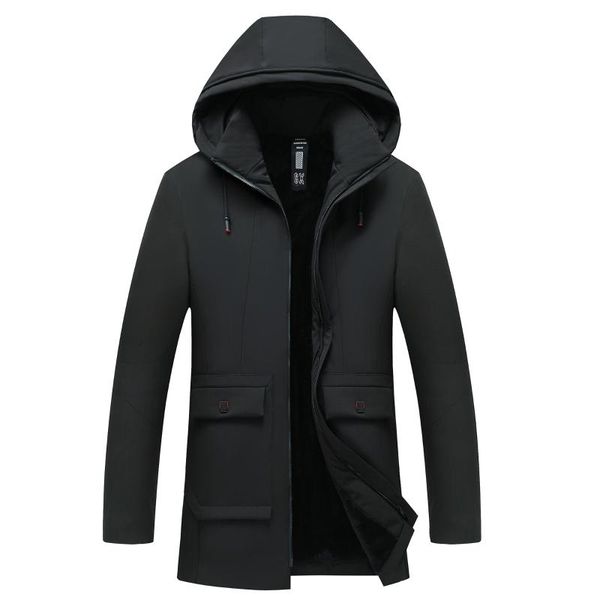 

winter brand hooded long men fleece bomber jacket male coat casual streetwear father's gift size 5xl, Black