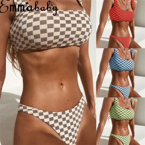 

4colors women's padded plaid push-up bikini set beach swimsuit bathing suit swimwear beachwear s-xl, White;black
