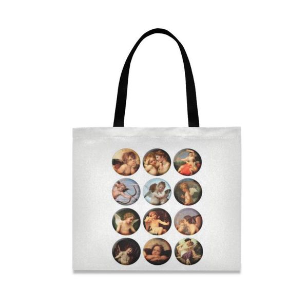 

alaza news 2020 mona lisa pattern canvas shoulder bags female harajuku ulzzang funny large-capacity eco environmental shoppe bag