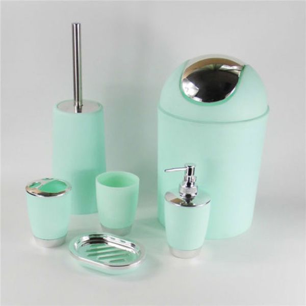 

new 6pcs/set bathroom accessory set bin soap dish cup toothbrush holder toilet brush high quality