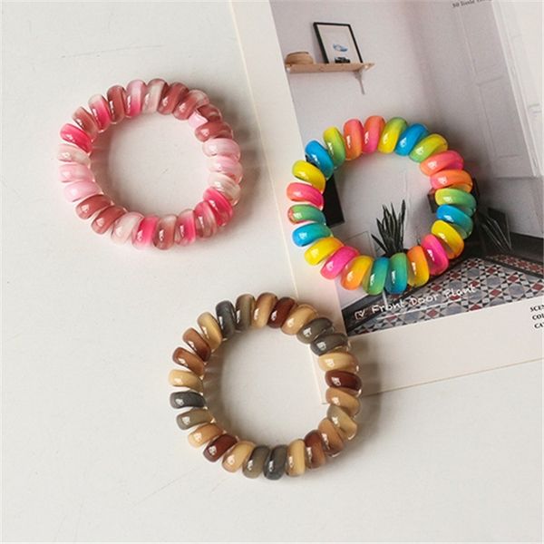 

8 color gradient telephone wire hairband colorful ponytail holder elastic phone cord line hair tie hair accessories kid gift kjj180, Slivery;white