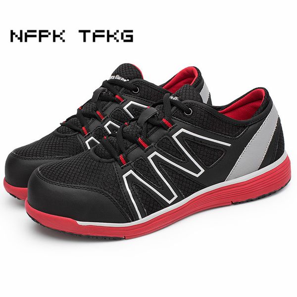 

very light men's casual comfort steel toe covers working safety summer shoes flats platform building site worker security boots, Black