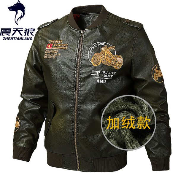 

cross border for amazon brushed and thick pu leather jacket men thick men's coat manufacturers direct selling, Black