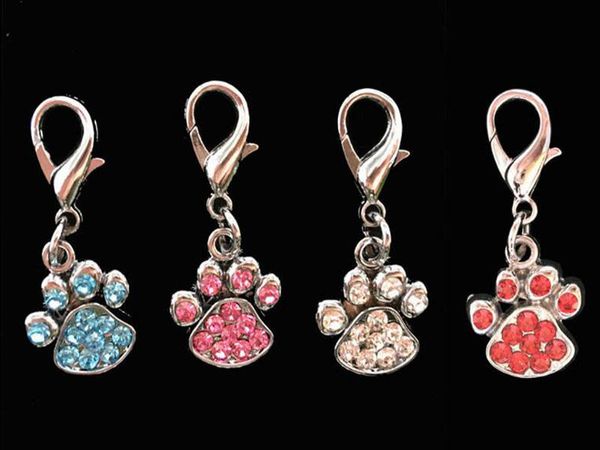 Воротник 200шт моды Paw Теги Pet Подвеска Rhinestone подвеска Cute Подвески с Крючки собак Pet аксессуары для украшения