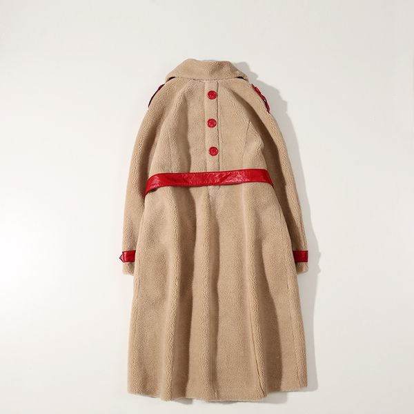 

ptslan women's genuine wool suede coat real fur coat jacket, Black