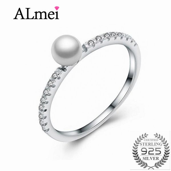 

almei new arrival 100% 925 sterling silver daisy pearl ring statement cocktail zircon ring jewelry ladies gift with box 5% we248, Golden;silver