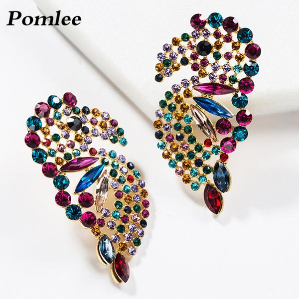 

pomlee bohemian glass seahorse stud earrings wedding jewelry colorful shiny crystal statement earring for women girls 2019 new, Golden;silver