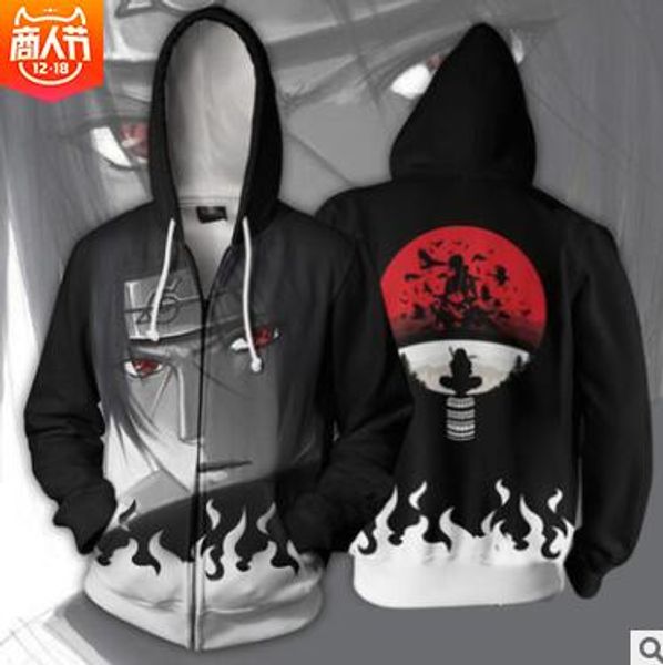 

new cosplay costume hoody 3d print hoodies akatsuki hoodie uchiha itachi cosplay hooded zipper jacket sweatershirt, Black