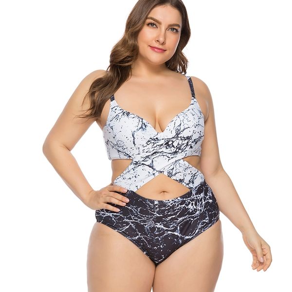 

плюс размер один кусок купальник перекрестными swimwear женщин высокий вырез монокини толчок вверх купальный костюм больших размеров купальн, White;black