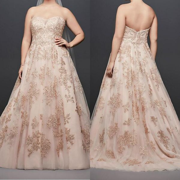 Oleg Cassini Renda Metálica Vestidos de Noiva Plus Size Sweetheart Rendas Apliques Miçangas Princesa Jardim Vestido de Noiva Vestidos de Noiva