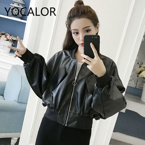 

clothing woman autumn bat long sleeve pu black coat tide basic jackets women campera mujer gothic leather jacket female