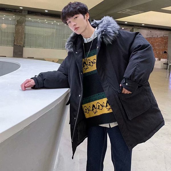 

зима мужская водонепроницаемый снег куртки вскользь ветровки в теплой ветровка длинные hat тяжелый хлопок-проложенный одежда сыпучие пальто, Black